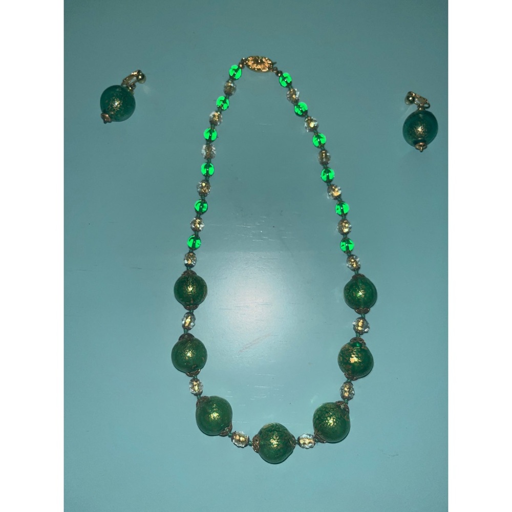Vintage Murano Glass Beaded Necklace with Matching Clip-On Earrings